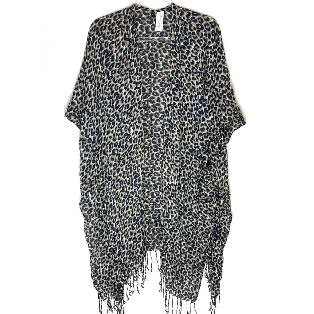 Nicole Miller leopard fringe shawl coverup NWT